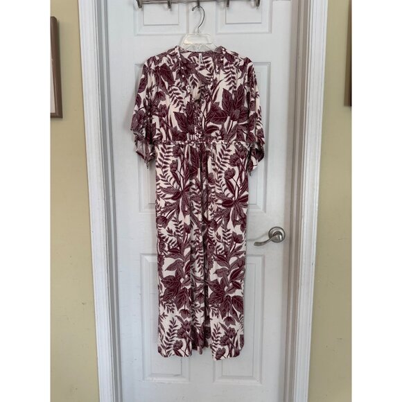 Soma Soft Jersey Caftan Midi Short Sleeve Tropical Dress Size Large NWT - Picture 2 of 15